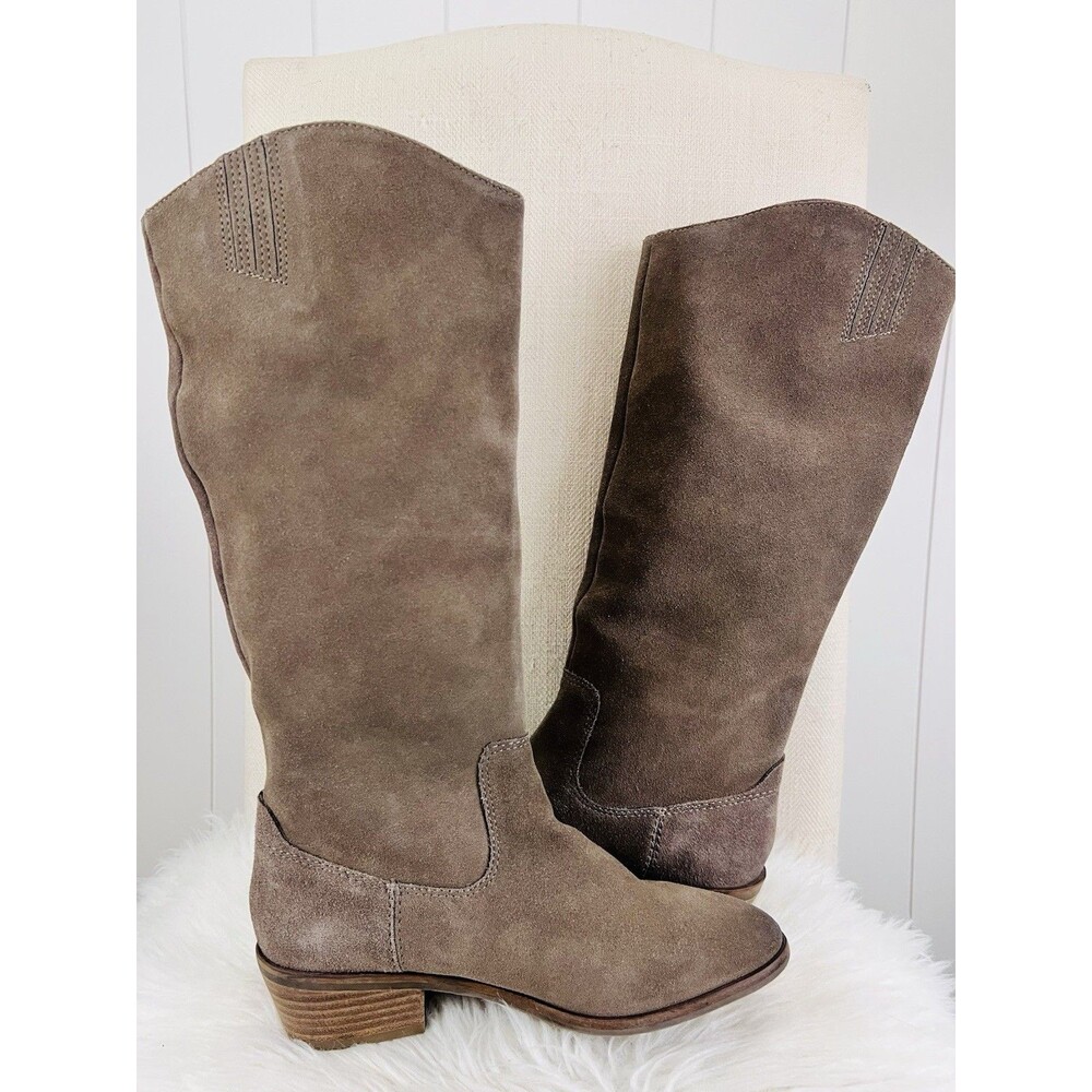 FRYE Cara Tall Taupe Gray Suede Boho Slouchy Western Festival Riding Boots 7.5M - Picture 5 of 9